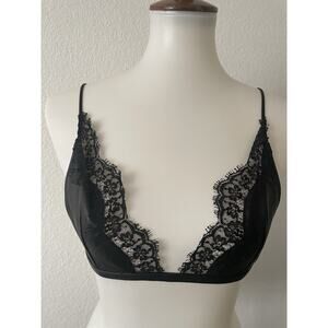 Fleur Du Mal Bra Bralette Lace Leather Plunge Lingerie Lounge